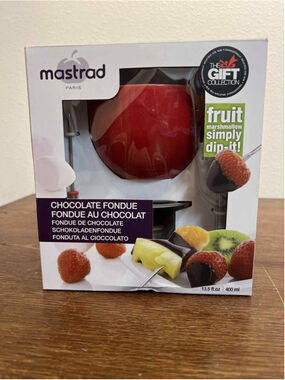 Mastrad Paris Chocolate Fondue Set Ceramic Bowl 4 Forks Stand New in Box